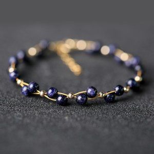 Handmade 4mm Blue Goldstone Bead Healing Reiki Amulet Dainty Women Bracelet Gift